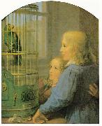 Georg Friedrich Kersting, Zwei Kinder vor einem Papageienbauer